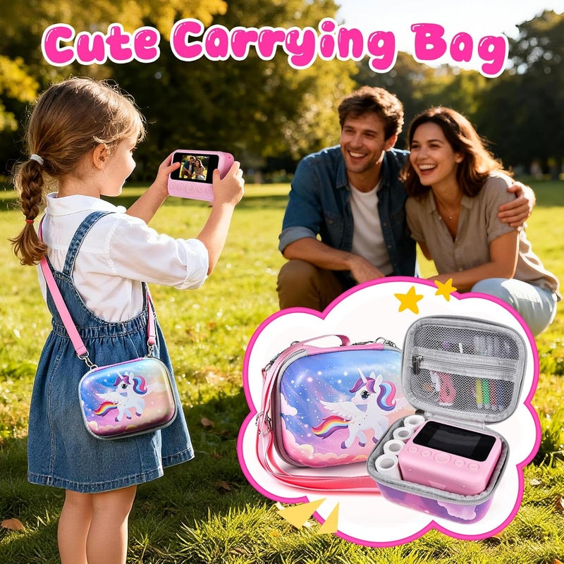 Elecoutek Kids Instant Print Camera with Carrying Bag, 1080P HD Girl Camera with 4 Print Paper Rolls, Color Pens & 32GB Card, Christmas Birthday Gifts Kids Girl Toys for 3-12 Years Old (Pink) - Image 2